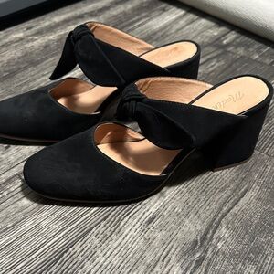 Madewell Elegant Suede Black Bow Mules